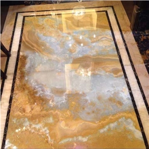 Golden Blue Onyx Wall Panels For Luxury Hotel Decoration