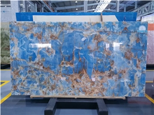 China Blue Onyx Backlit Slab Wall Flooring House Tile