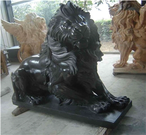 Black Marble Garden Lion Statue For Gate