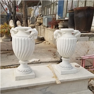 Burdur Beige Marble Villa Garden Sculptured Flower Pot
