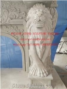 Lion Fireplace Mantel Calacatta Carrara  Firepalce Sculptured