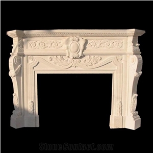 Own Factory White Marble Handcarved Fireplace Mantel