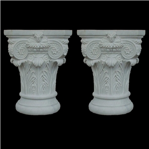 Pure White Marble Porch Pedestal Column Base And Top