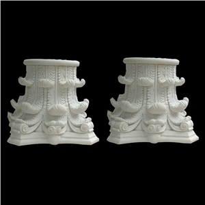 Pure White Marble Porch Pedestal Column Base And Top
