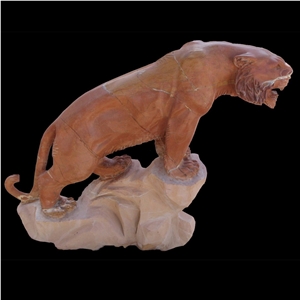 Rose Red Marble Exterior Leopard Statue For Landscaping