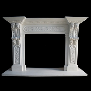 White Marble Flower Handcarved Fireplace Mantel