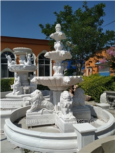 White Marble Lion Hand Carved Large Fountain For Square