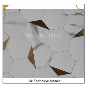 Wall Back Splash Hexagon Marble White Mosaic Peel&Stick Tile