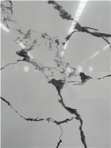 Marble Look Calacatta White Artificial Quartz Slabs
