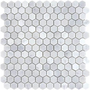 Carrara White Marble 1X1" Hexagonal Mosaic Tile