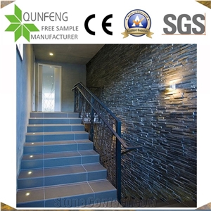 China Black Slate Wall Natural Stacked Stone Ledger Panels