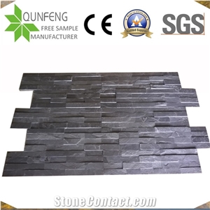 China Natural Black Stacked Stone Slate Wall Brick