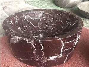 Rosso Levanto Purple Red Marble Round Basin Sink