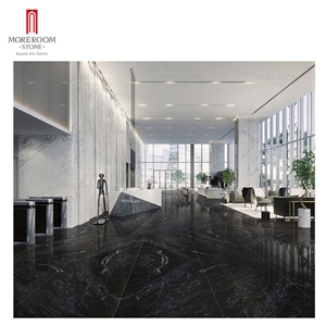Black Marble Look Porcelain Luxury Hotel Lobby Large Format Tile