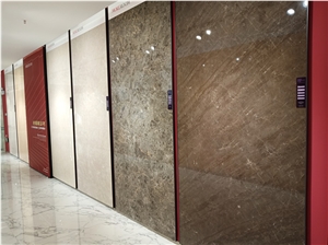 Grey Marble Hotel Lobby Large Format Slab Tile Flooring
