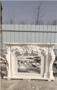 Indoor Fireplace Sculpture Warm Marble White Beige