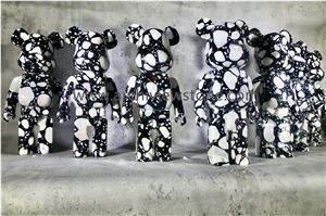 Black And White Terrazzo Bearbrick Animal Sculpture