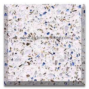 New Design White Terrazzo With Blue Grains Slab Tile