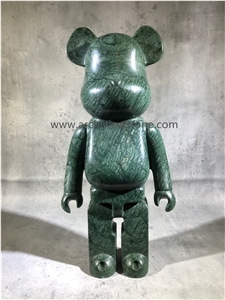 Dark Green Marble Bearbrick Animal Sculpture