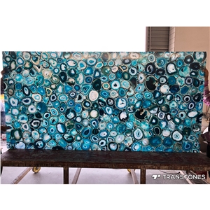 Backlit Crystal Blue Agate Stone Panel Table Top