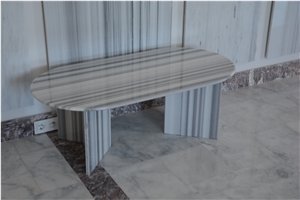 Marmara White Equator Striped Panda Striato Marble End Table