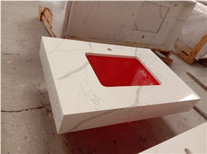 Artificial Stone Calacatta White Quartz Bathroom Vanity Tops