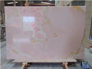 Popular Polished Natural Pink Onyx Slab For TV Background