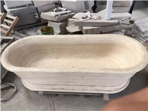 Freestanding Pedestal Tub, Beige Travertine Bath Tubs