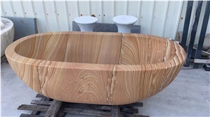 Oval Classical Yellow Wooded Sandstone Bath Tubs