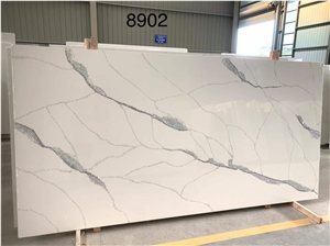Manmade Calacatta Gold Artificia White Polished Quartz Slabs