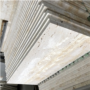 Beige Travertine Tiles For Wall Cladding Flooring Tile Honed