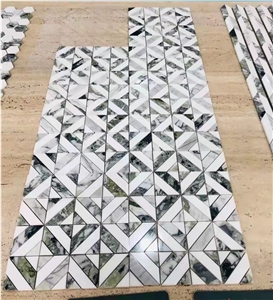 Basketweave Green White Marble Mosaic Tiles