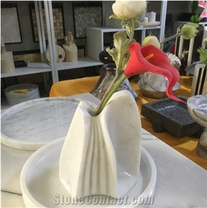 Calacatta Borghini Carving Marble Flower Vase Stone Interior