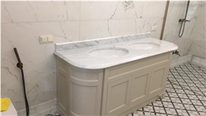 Marble Prefab Double Sink Vanity Top Carrara Yacht Bath Top