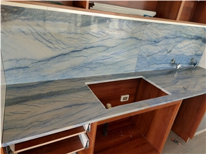 Quartzite Stone Backsplash Azul Macaubas Kitchen Countertop