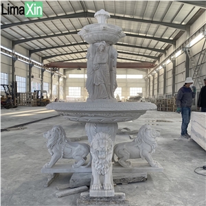 Customized Hand Carved White Marble Garden Lion Fountain