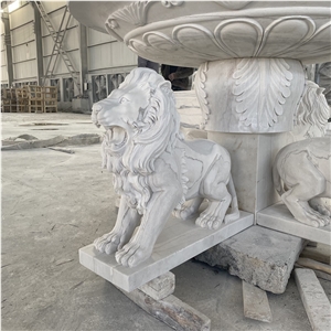 Customized Hand Carved White Marble Garden Lion Fountain