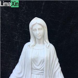 Customized Hand Carved White Marble Virgin Mary Statue