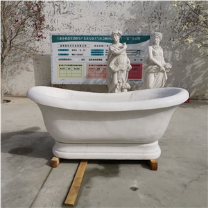 Freestanding Natural White Marble Solid Stone Bathtub 