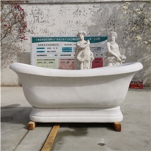 Freestanding Natural White Marble Solid Stone Bathtub 