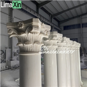 High End Outdoor Decorative Hand Carved White Marble Column