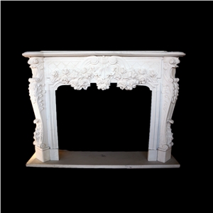 Flower Carving White Marble Fireplace Mantel