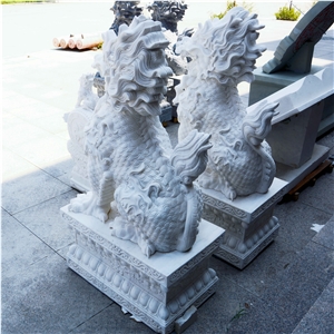 Kylin, Chinese Dragon White Marble Sculpture