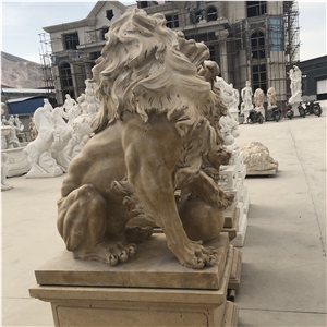 Travertine Lions In Beige Color