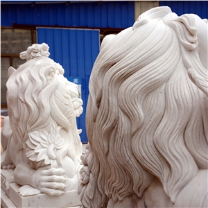 White Marble Lion And Cherubs Sculpture