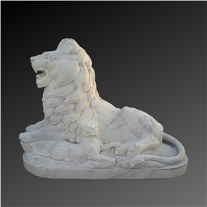 White Marble Male Lion Carving