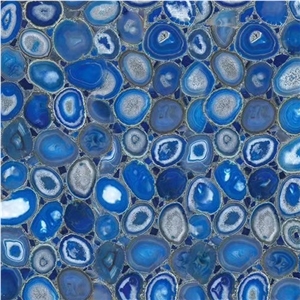 Polished Transparent Blue Agate Semiprecious Stone Slab