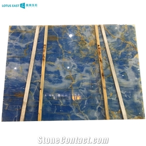 Polished Natural Sky Blue Onyx Slab With For Background Wall
