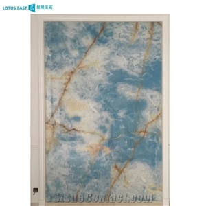 Polished Natural Sky Blue Onyx Slab With For Background Wall