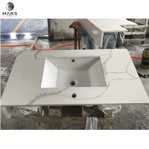 Calacatta White Quartz Countertop Double Sink Countertop